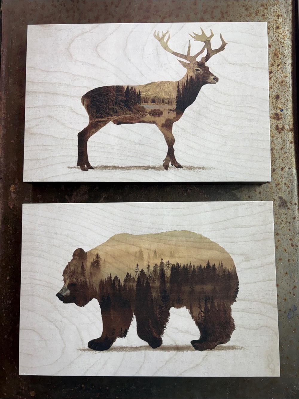 IKEA BJORNAMO “Wild Animals II” Deer & Bear Wooden Block Wall/Shelf Art Set